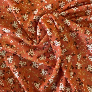 100% Viscose - Floral Bunch - Terracotta - Sold By Half Metre