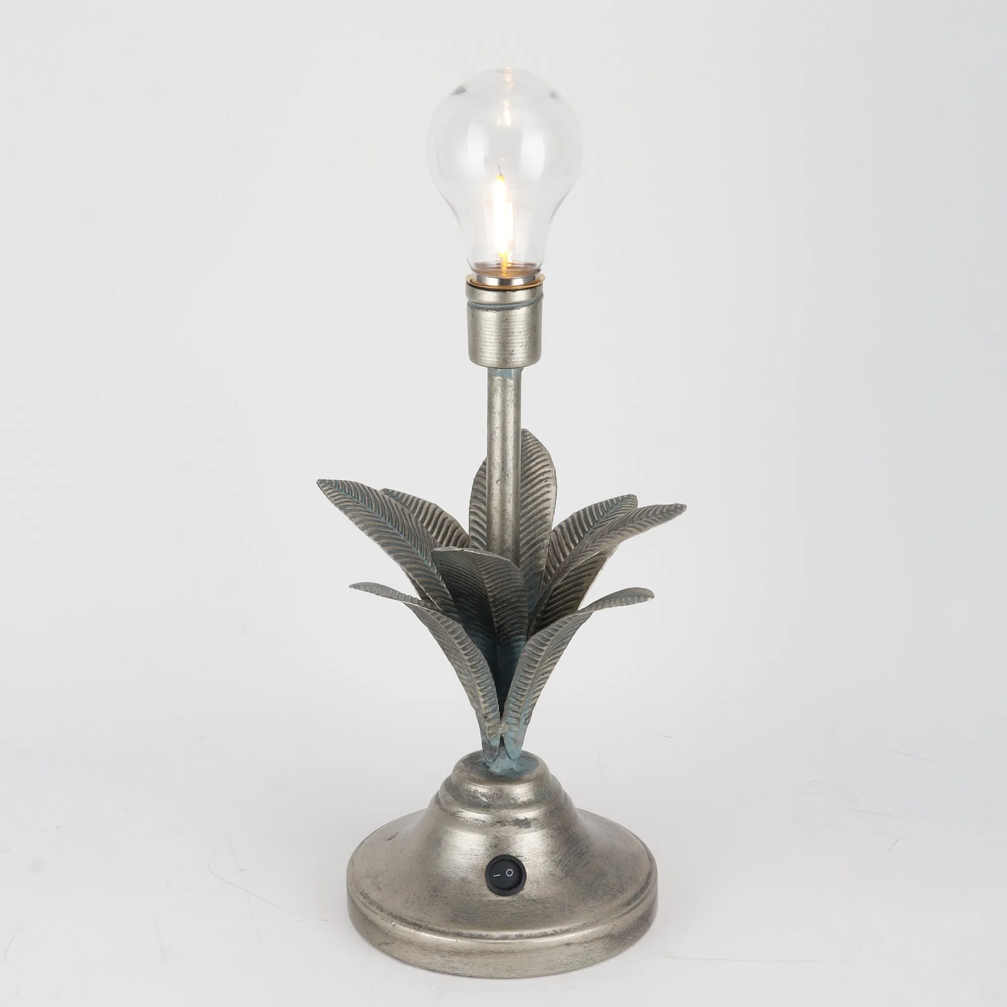 13.5"H Antique Silver Floral Battery Powered Lamp