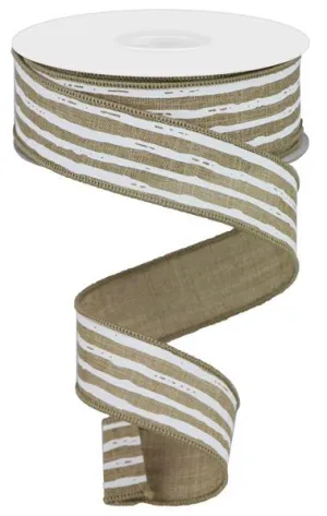 1.5"x10yd Irregular Stripes On Royal Burlap, Light Beige/White  MA87