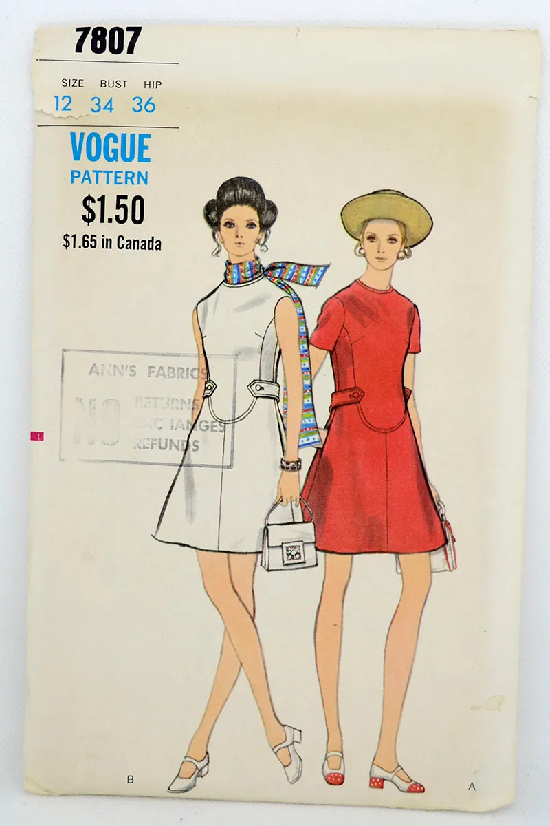 1960s Uncut Vogue 7807 Vintage Mod Dress Sewing Pattern