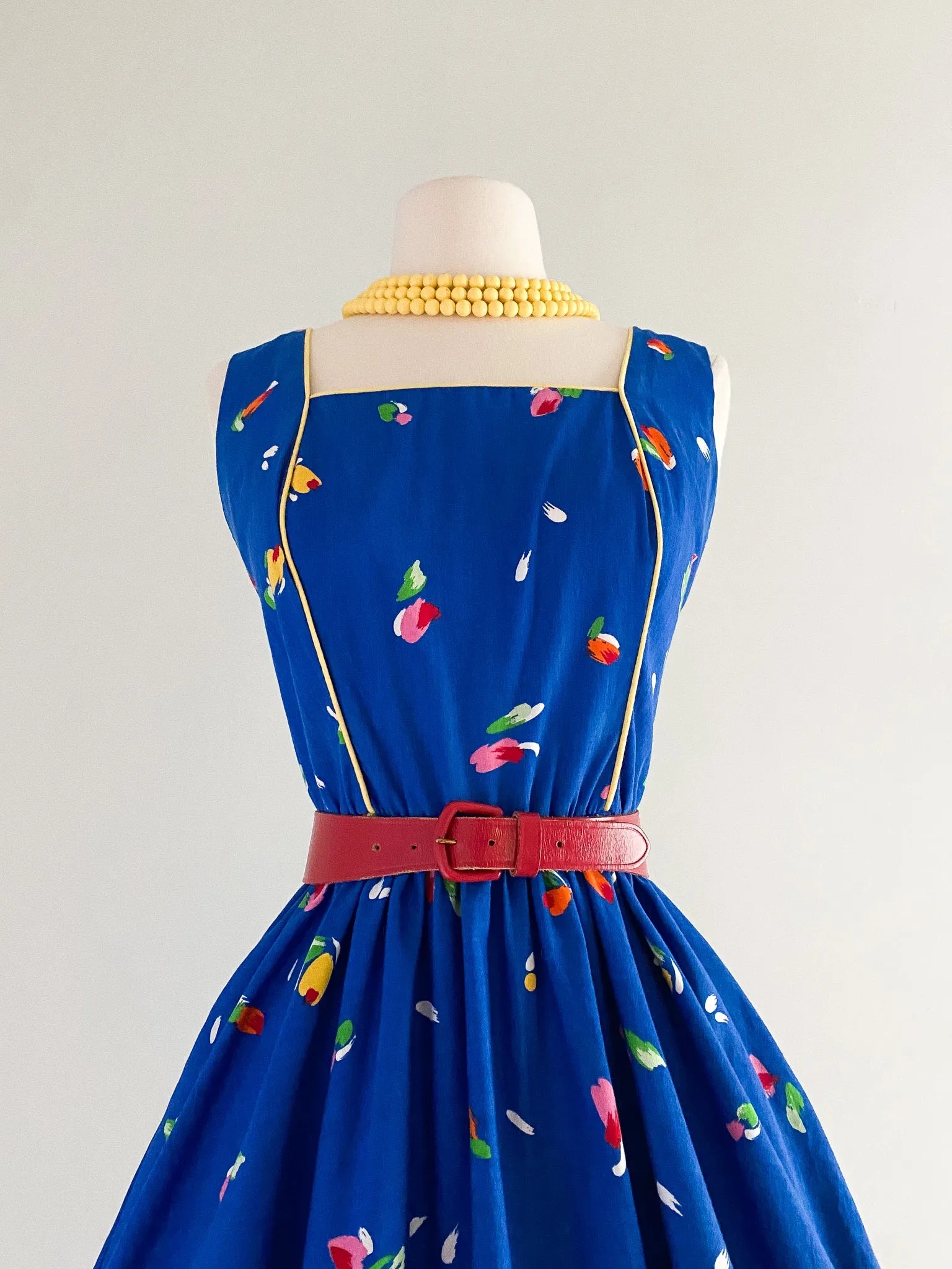1980's Blue Sabino Floral Print Dress  / W 30"