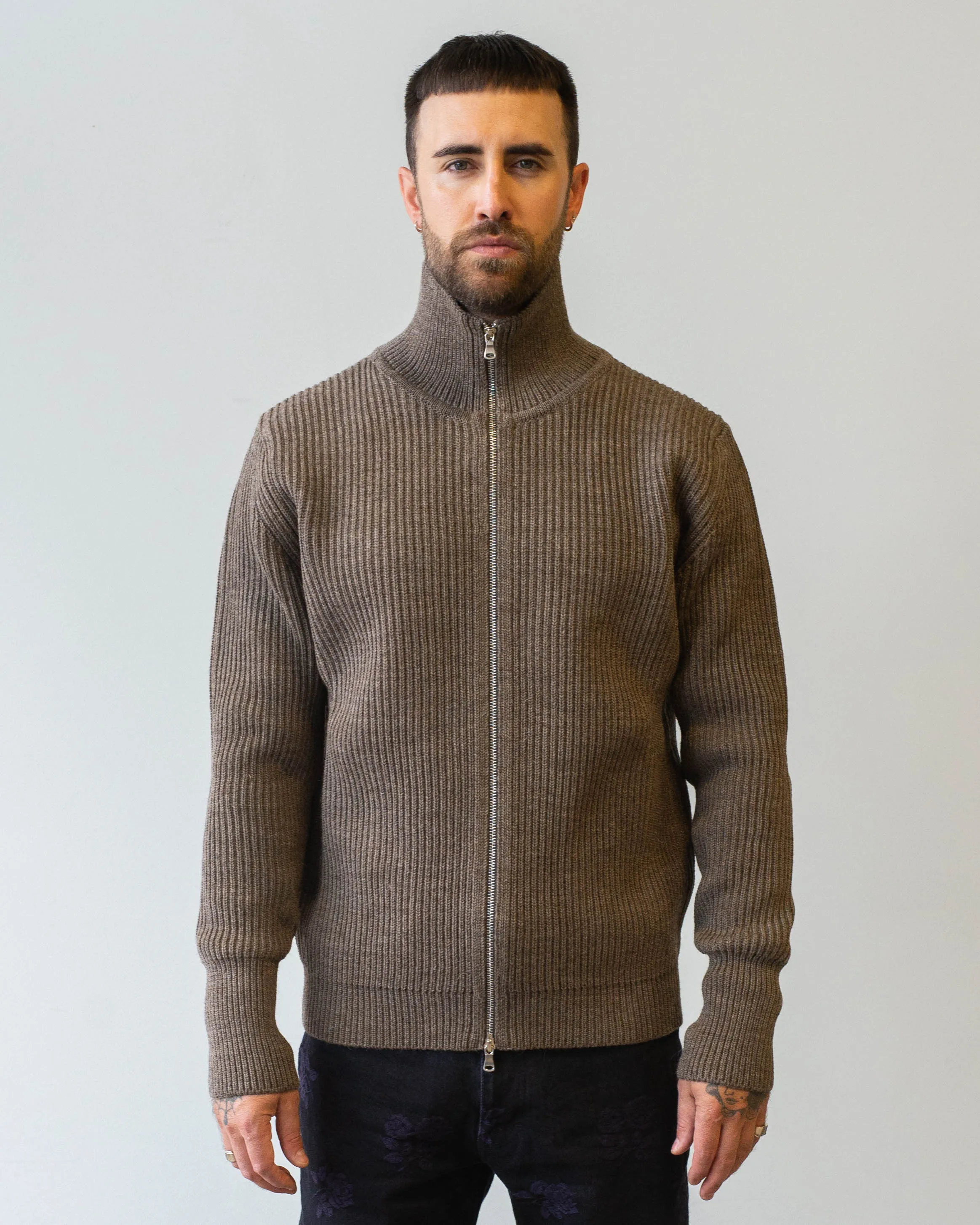 Andersen-Andersen Navy Full-Zip Natural Taupe