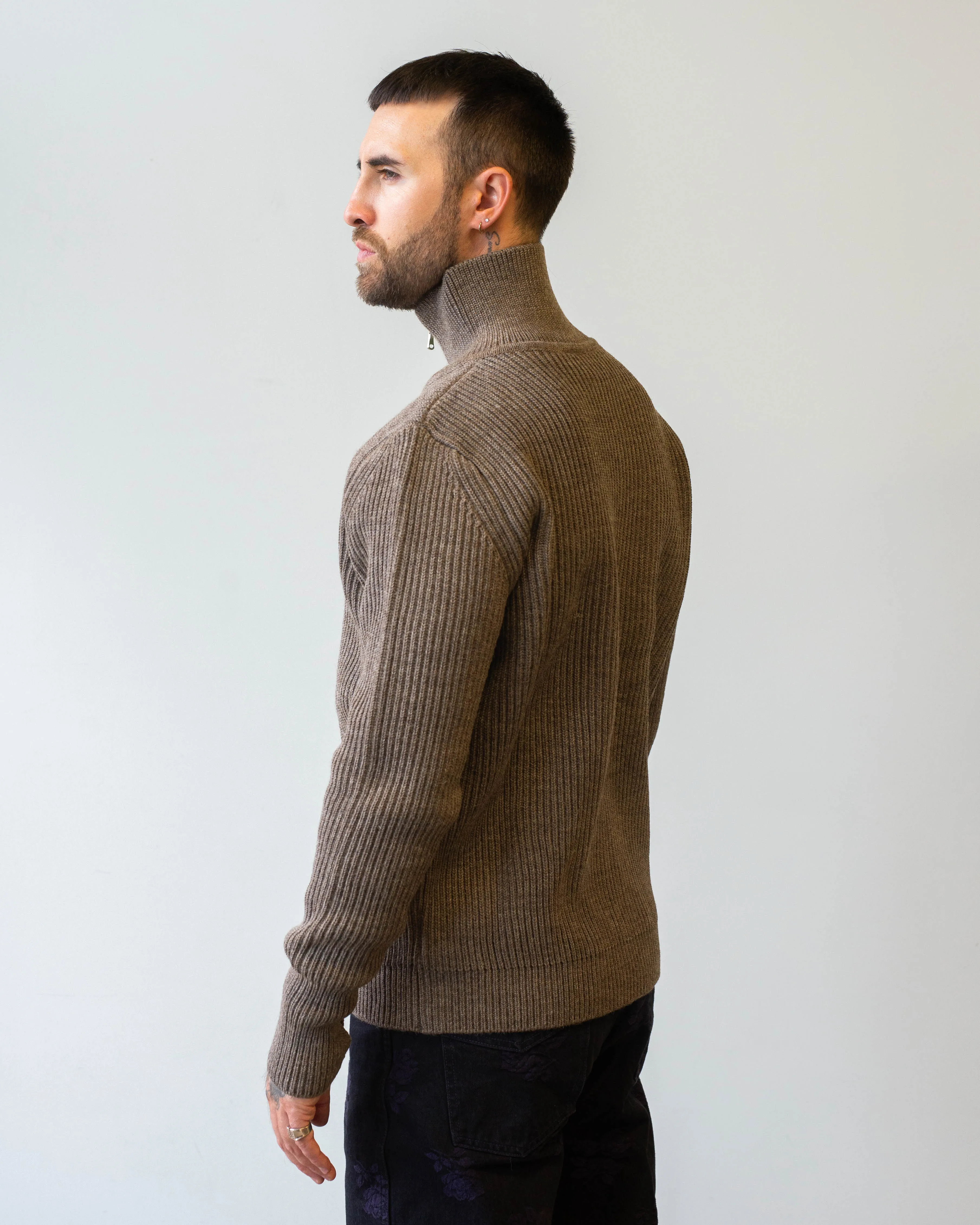 Andersen-Andersen Navy Full-Zip Natural Taupe