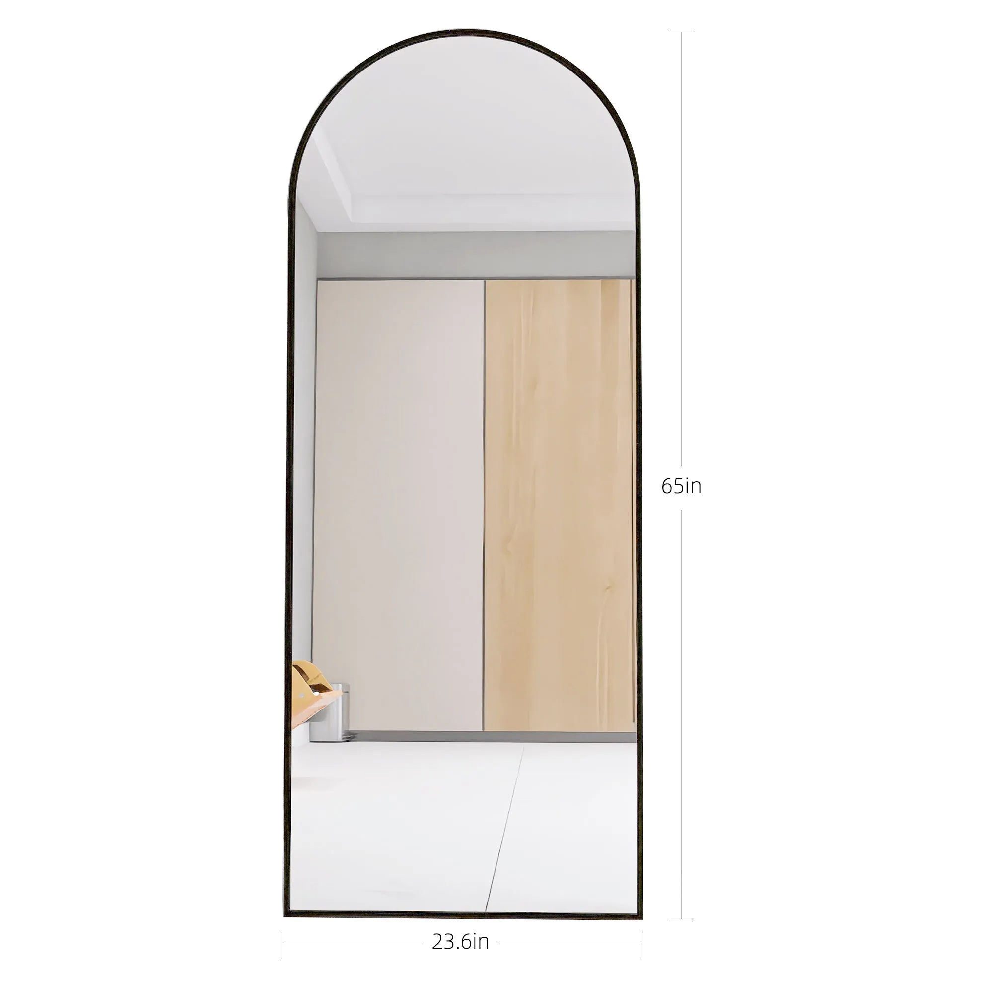 Arched Full Length Mirror Floor Mirror Hanging Standing or Leaning, Bedroom Mirror Wall-Mounted Mirror Dressing Mirror with Black Aluminum Alloy Frame, 65" x 23.6"