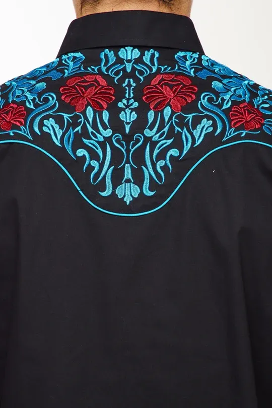 Avalon Men's Black and Blue Roses Shirt