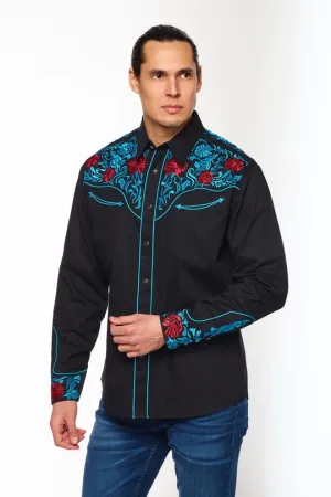 Avalon Men's Black and Blue Roses Shirt