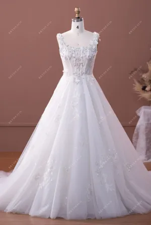 Beaded Straps Lace Illusion Corset Princess Tulle Wedding Ball Gown