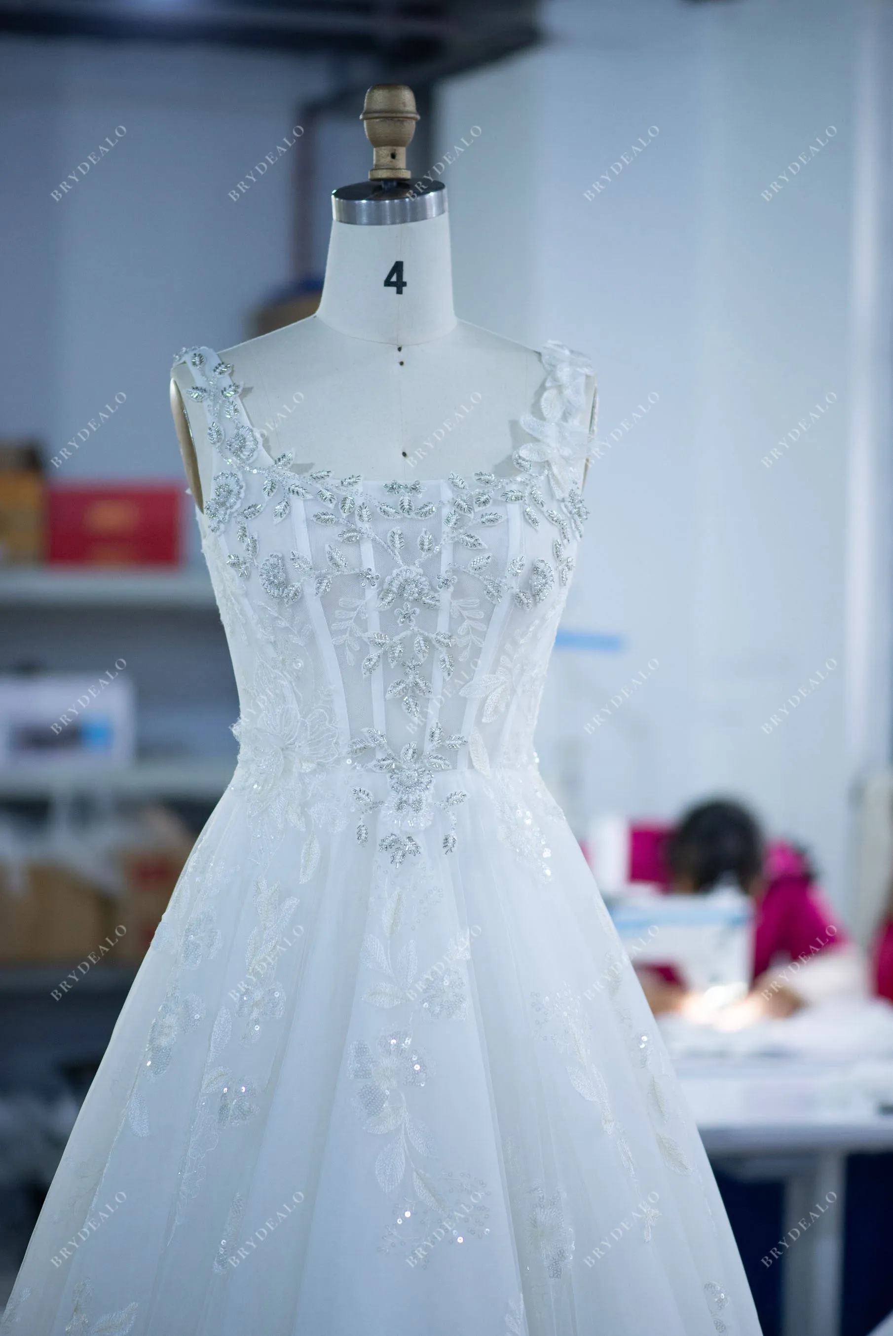Beaded Straps Lace Illusion Corset Princess Tulle Wedding Ball Gown