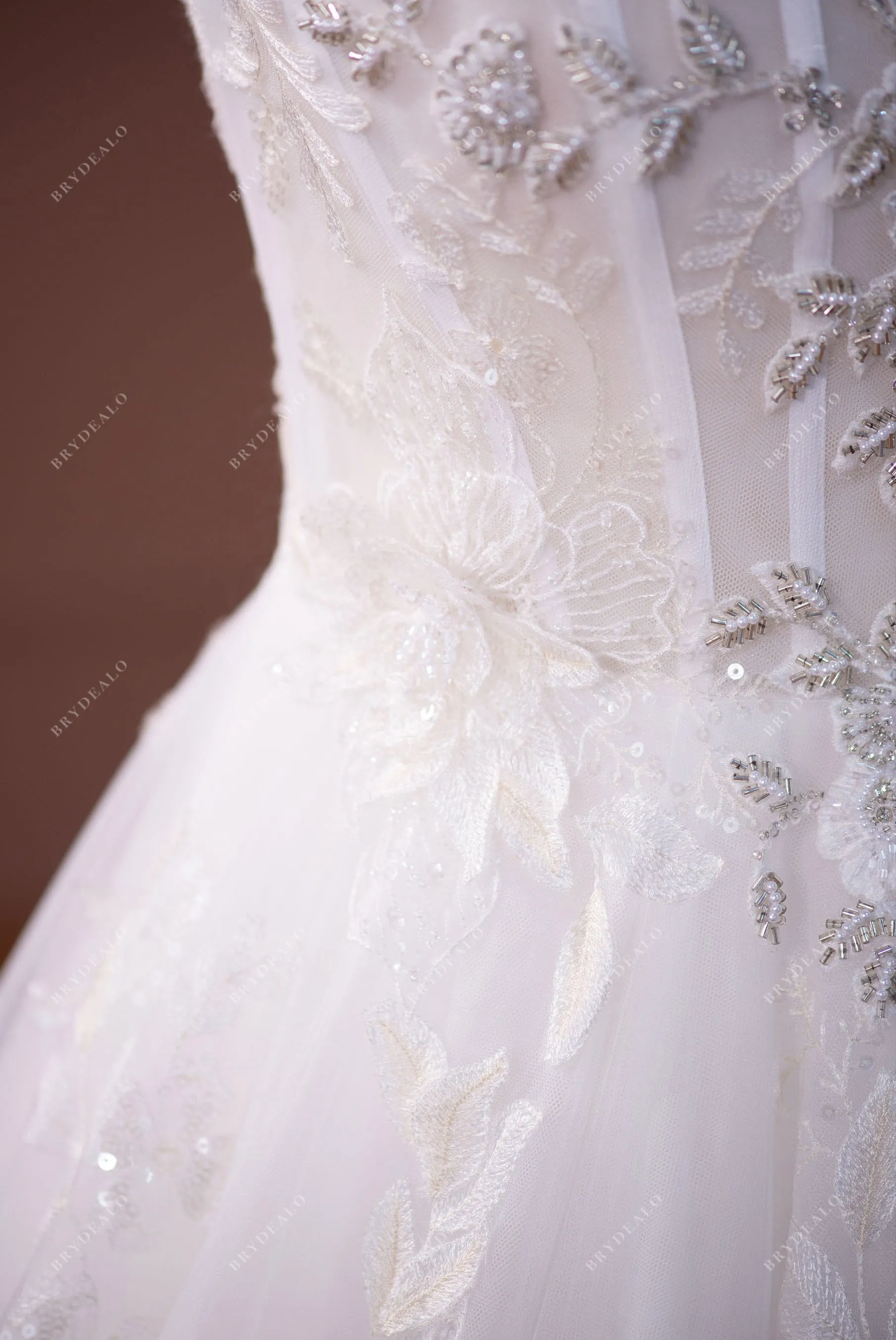 Beaded Straps Lace Illusion Corset Princess Tulle Wedding Ball Gown