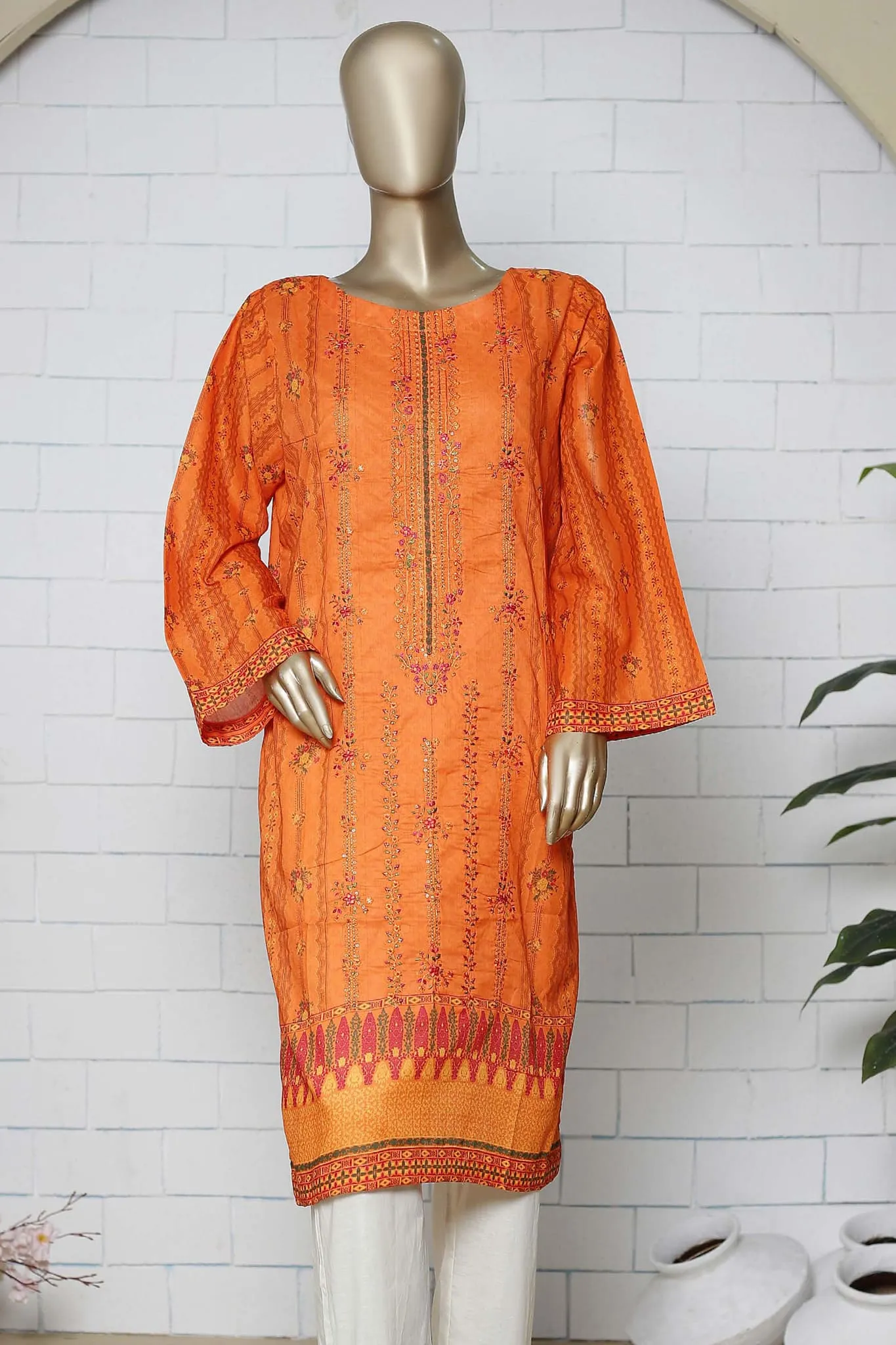 Bin Saeed Stitched Eid Embroidered Shirts Collection'2023-SMLSF-37-Orange