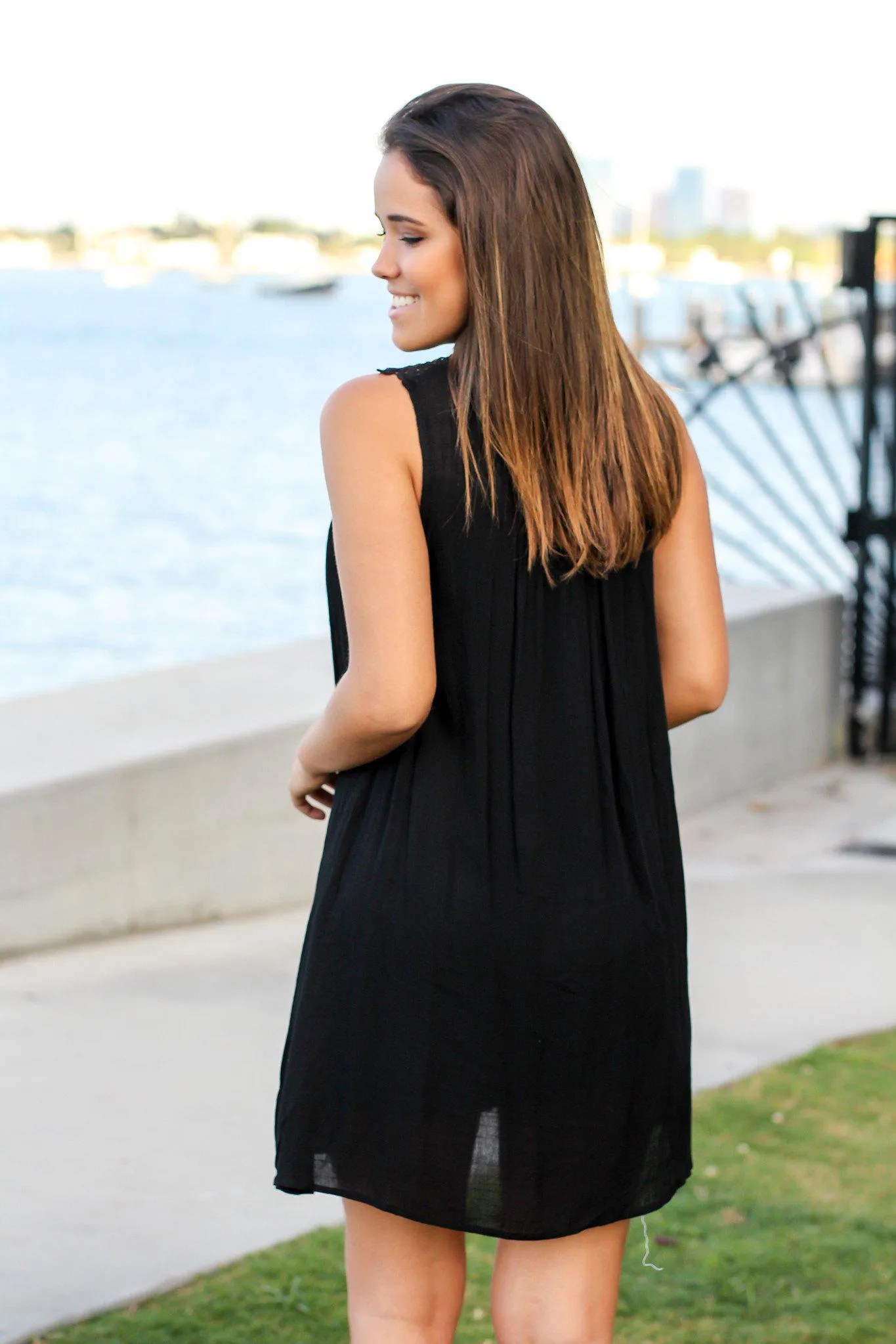 Black Crochet Short Dress with Keyhole
