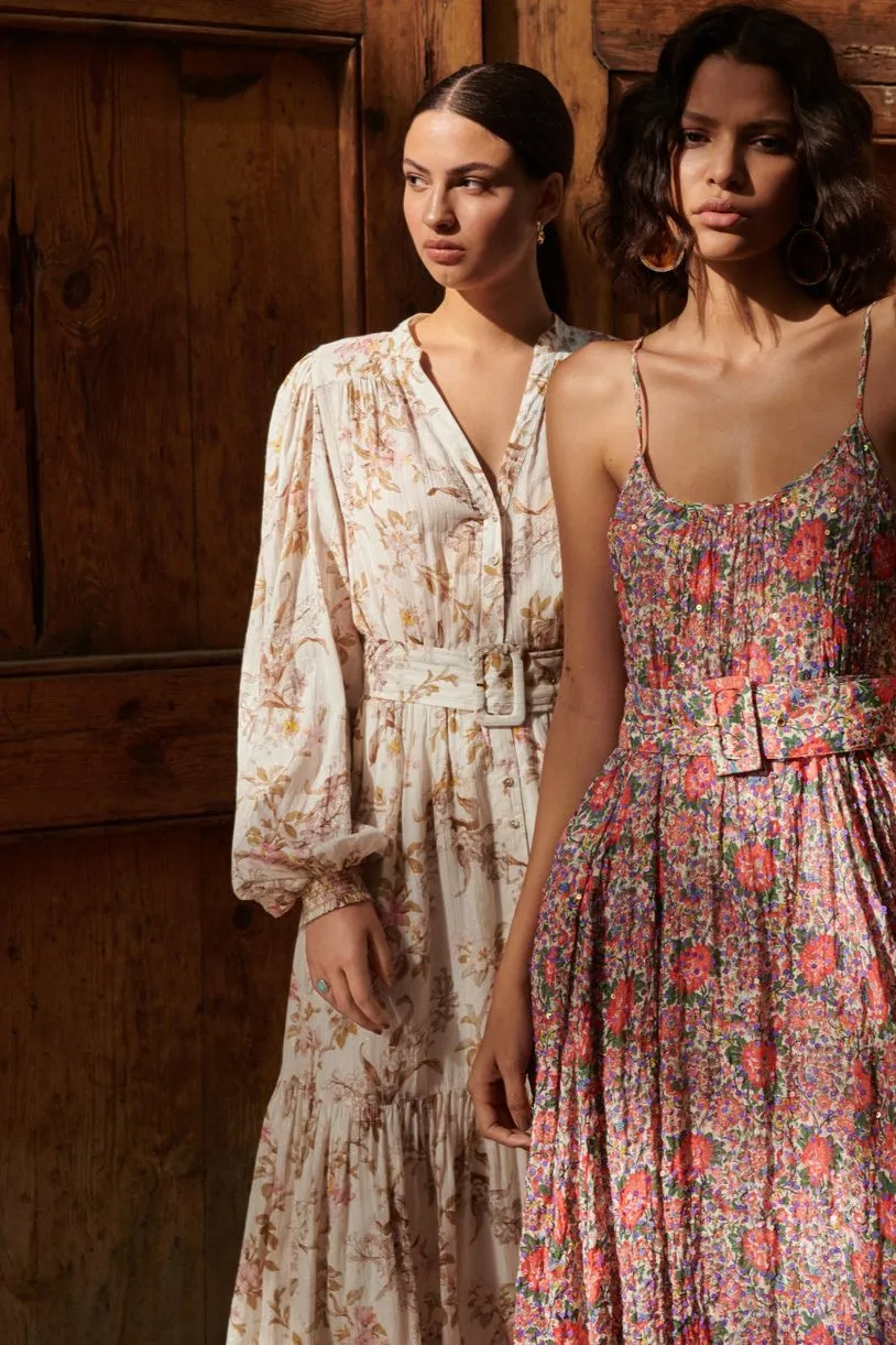 Bohemian Midi Dress in Flower Branches