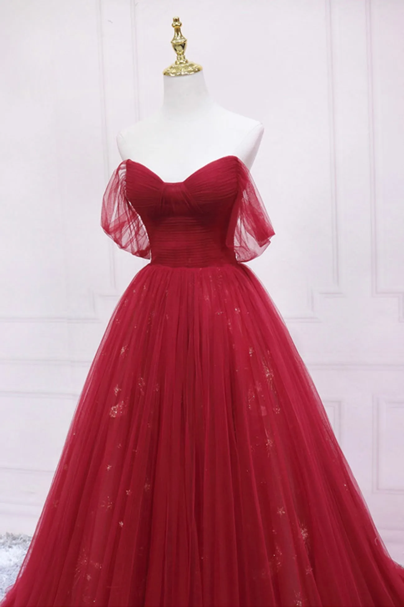 Burgundy Off the Shoulder Prom Dress A-Line Evening Dress