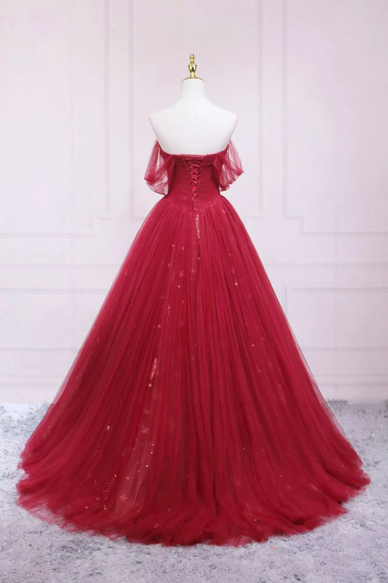 Burgundy Off the Shoulder Prom Dress A-Line Evening Dress