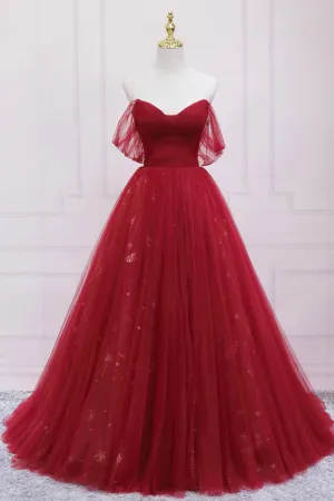 Burgundy Off the Shoulder Prom Dress A-Line Evening Dress