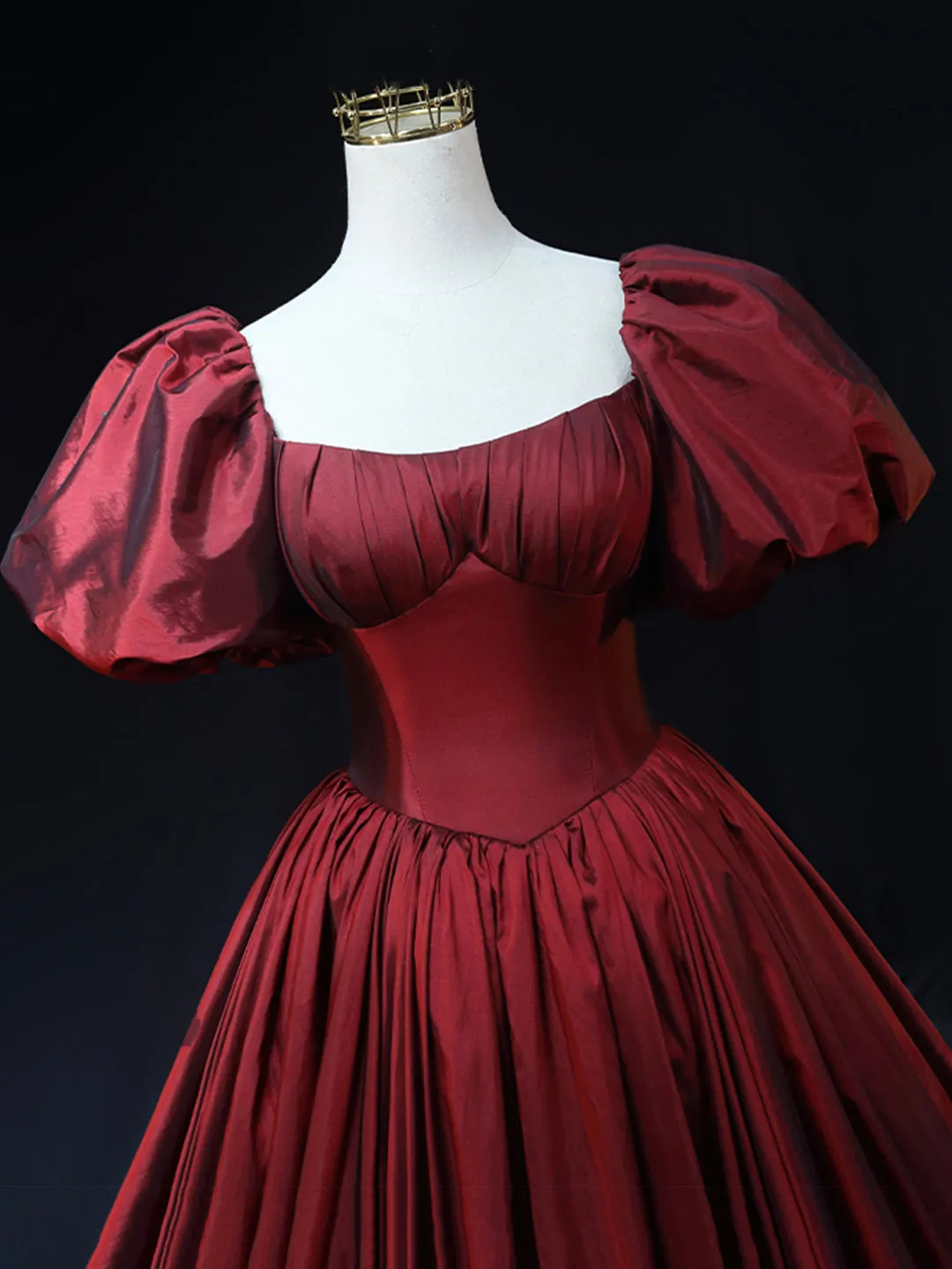 Burgundy Scoop Short Sleeves Party Dress A-Line Long Evening Dress Prom Dress