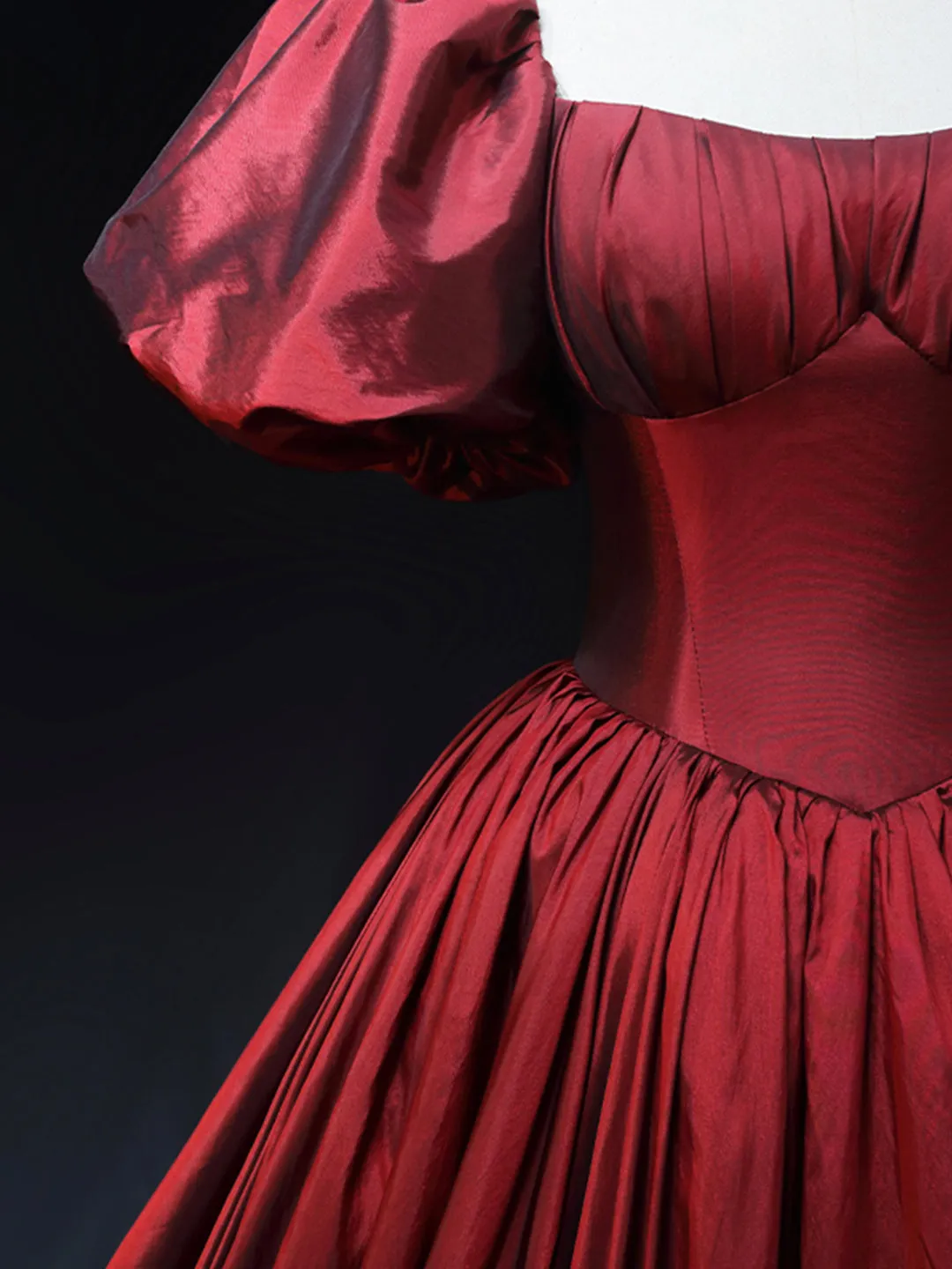 Burgundy Scoop Short Sleeves Party Dress A-Line Long Evening Dress Prom Dress