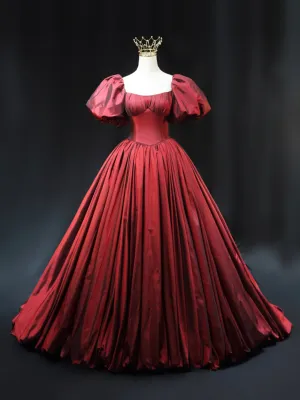 Burgundy Scoop Short Sleeves Party Dress A-Line Long Evening Dress Prom Dress
