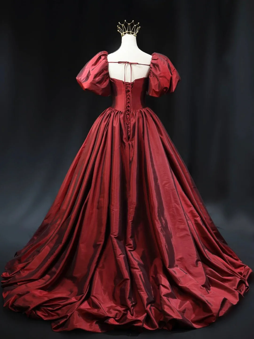 Burgundy Scoop Short Sleeves Party Dress A-Line Long Evening Dress Prom Dress