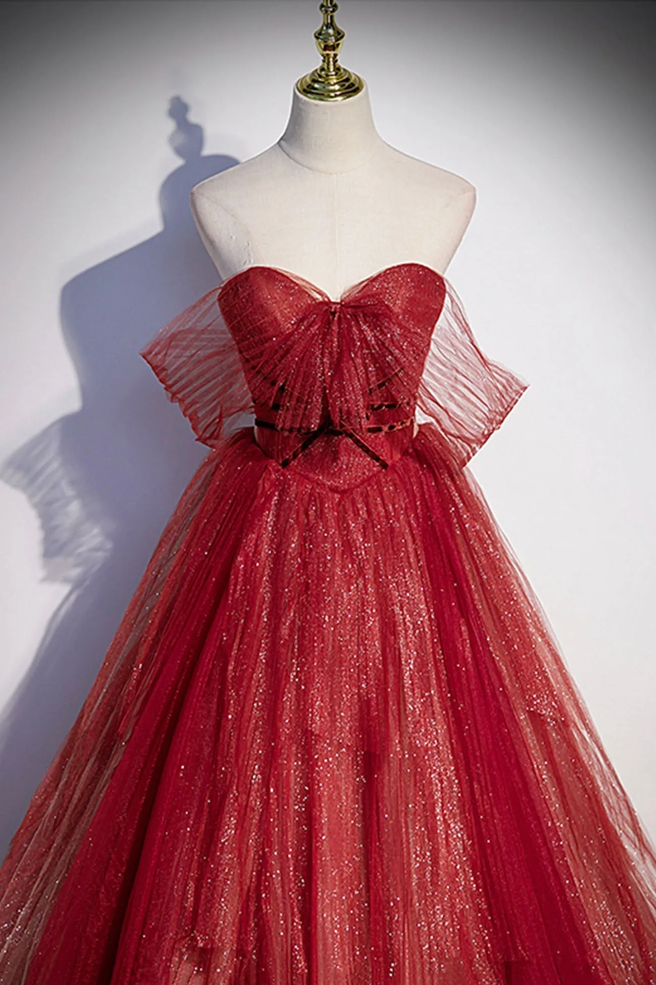 Burgundy Sweetheart Neckline Tulle Long Prom Dress A-Line Evening Dress