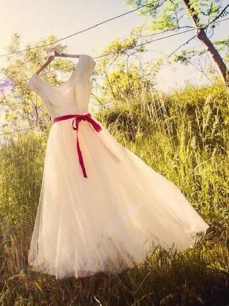 Cap Sleeved Short Country Style Wedding Dress, 50s Style Tea Length Wedding Dress,20110947