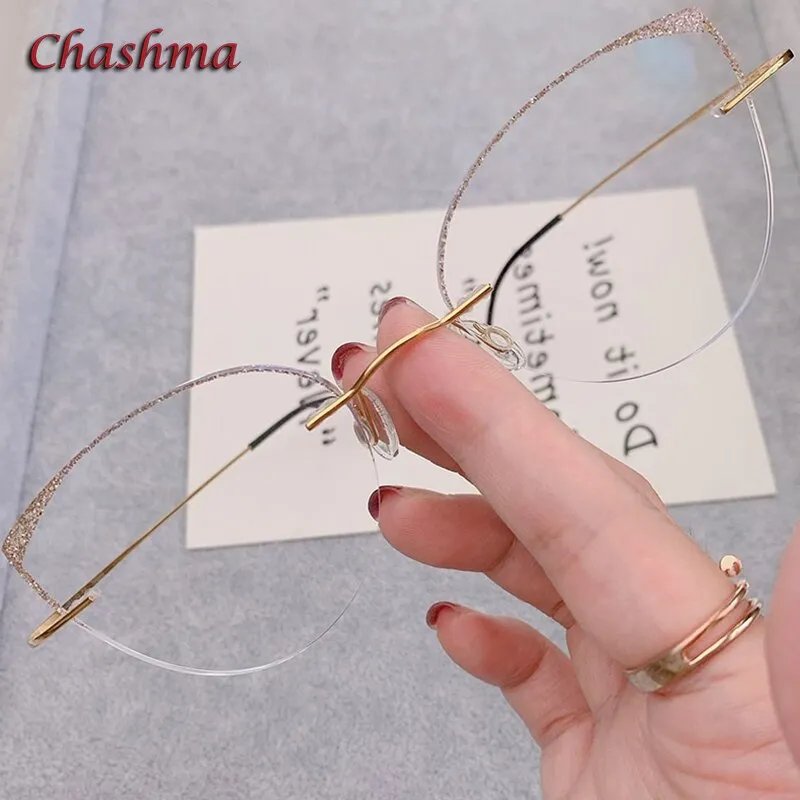 Chashma Ochki Women's Rimless Irregular Round Cat Eye Titanium Eyeglasses 16016c