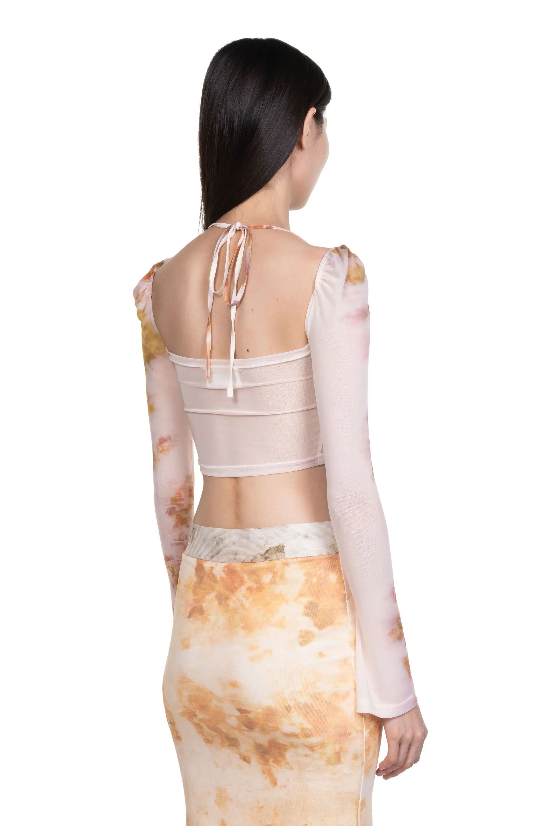 Chinese Medicine Print Lace-Up Top