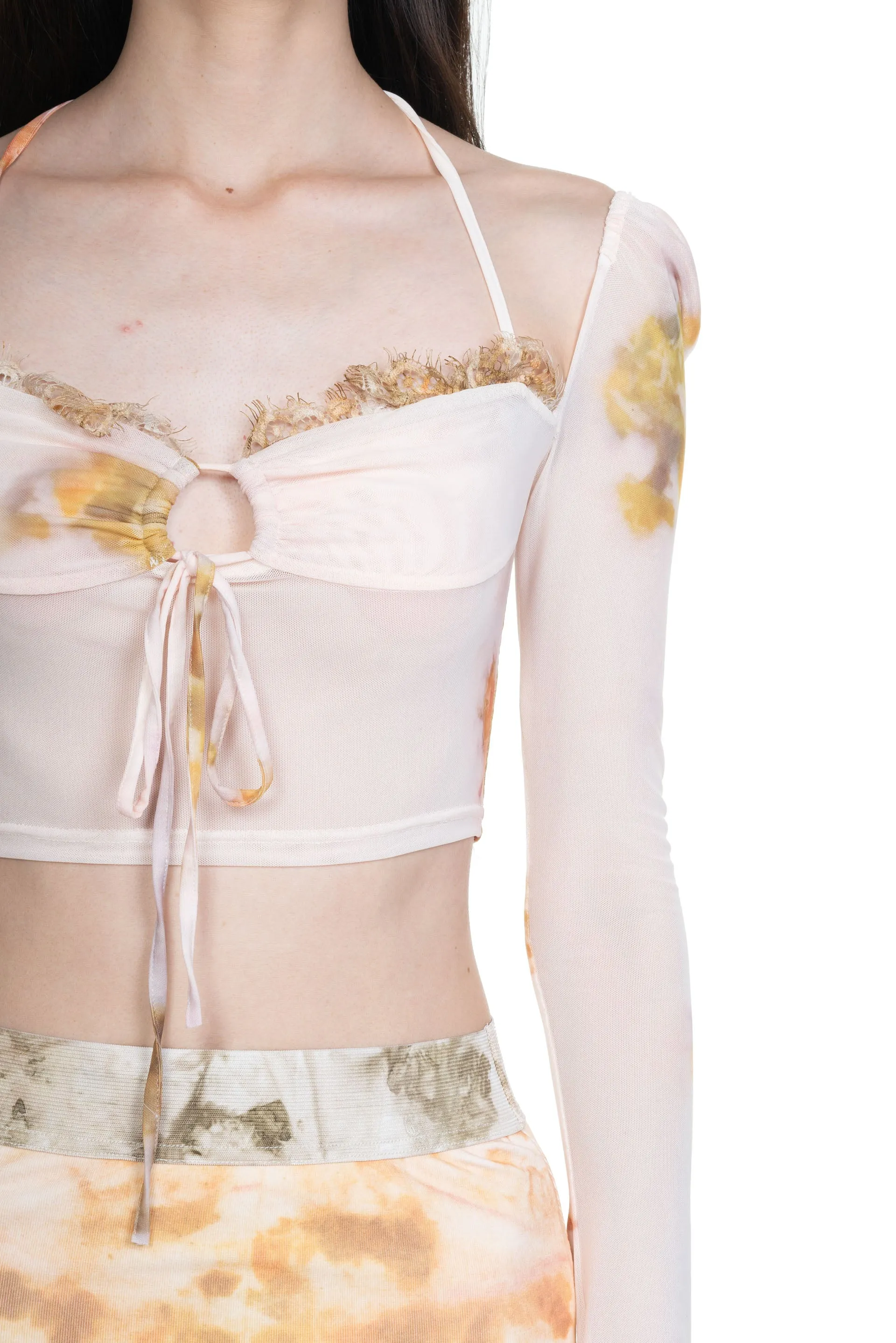 Chinese Medicine Print Lace-Up Top
