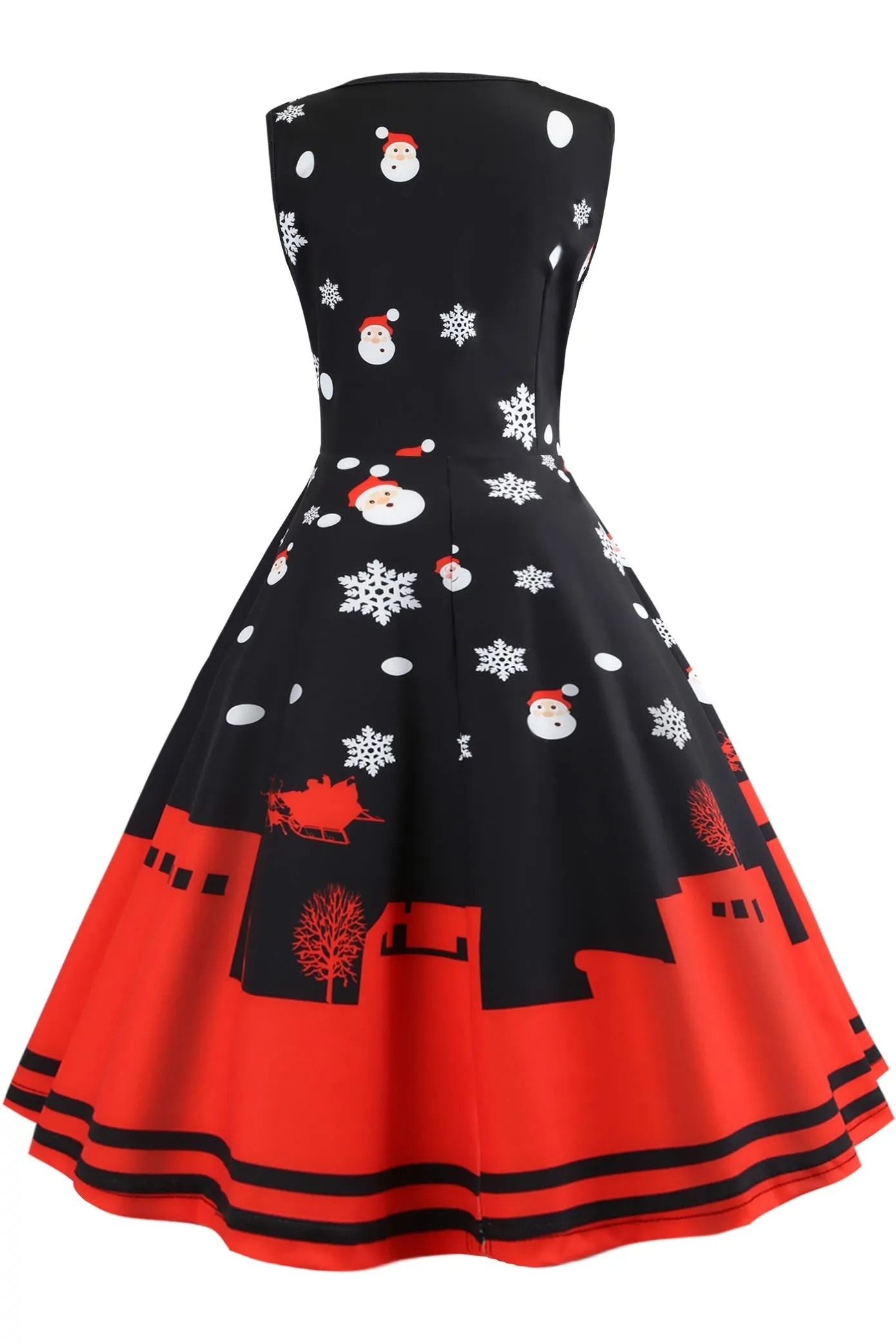 Christmas Vintage Printed Sleeveless Dress