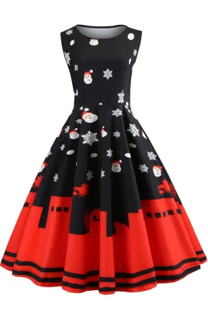 Christmas Vintage Printed Sleeveless Dress