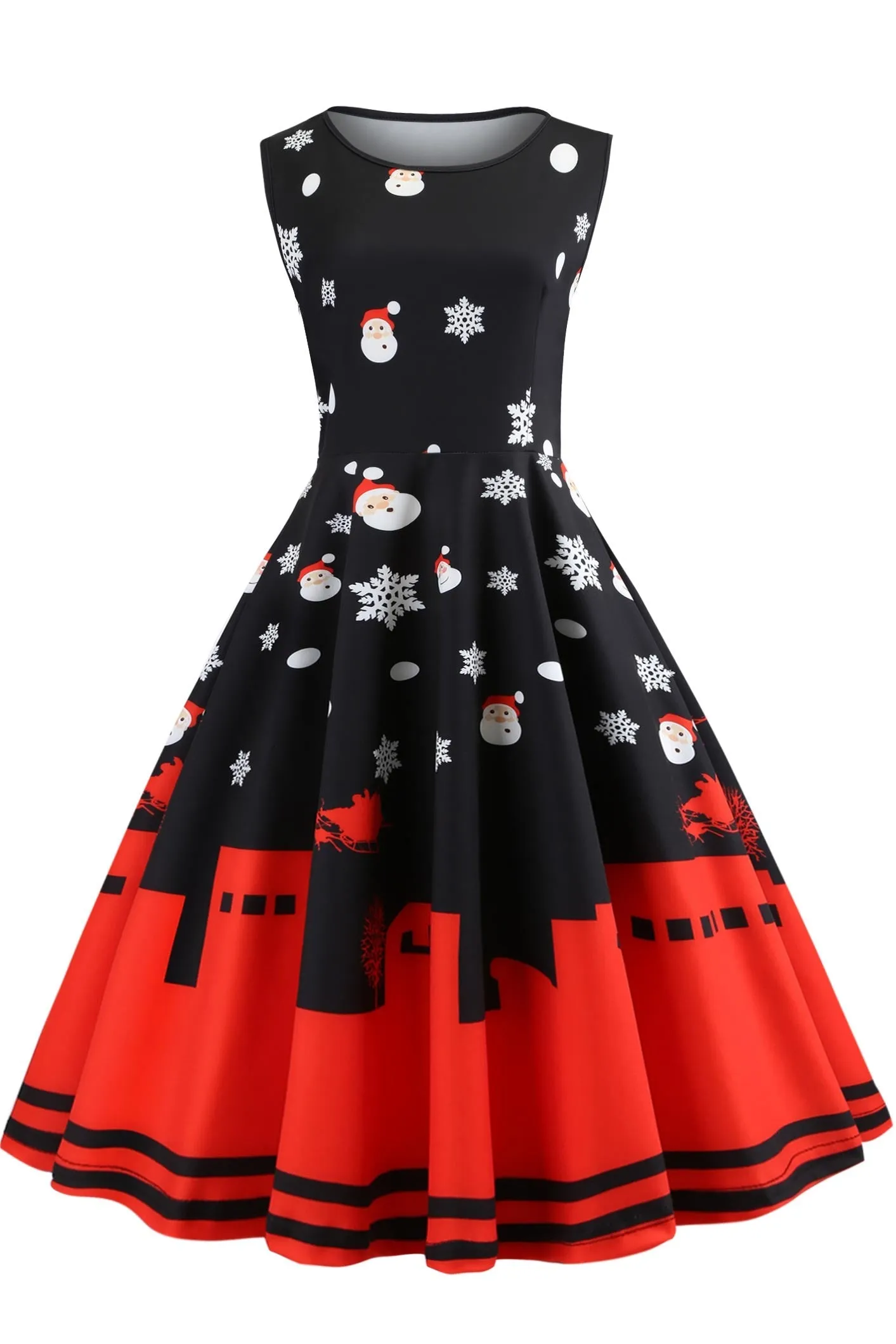 Christmas Vintage Printed Sleeveless Dress