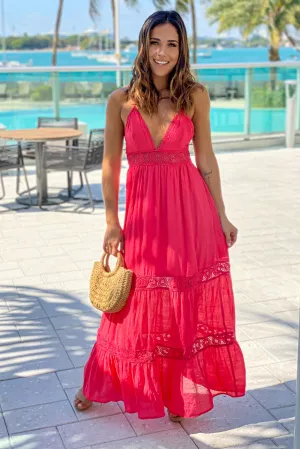 Coral Crochet Top Maxi Dress