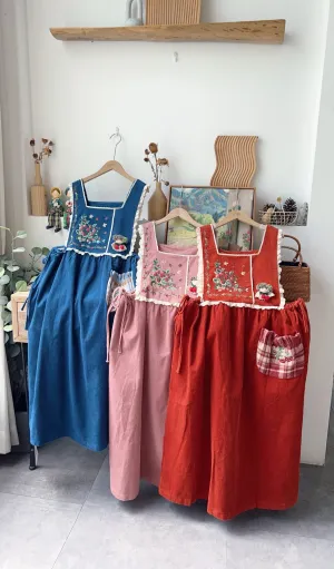 Cottagecore Embroidery Pinafore Dress