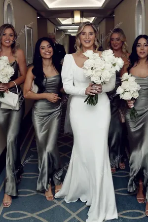 Crepe Square Neck Puffy Sleeve Hand-Made Wedding Dress