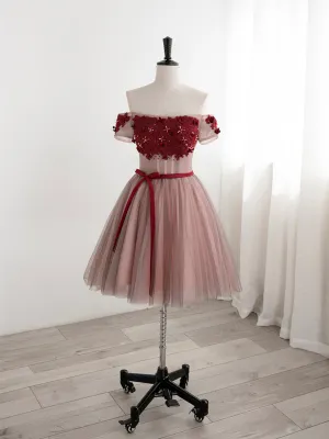 Cute Tulle Lace Short Prom Dress Off the Shoulder Evening Dress