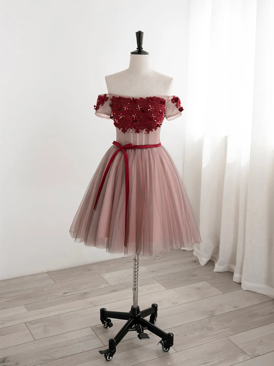 Cute Tulle Lace Short Prom Dress Off the Shoulder Evening Dress