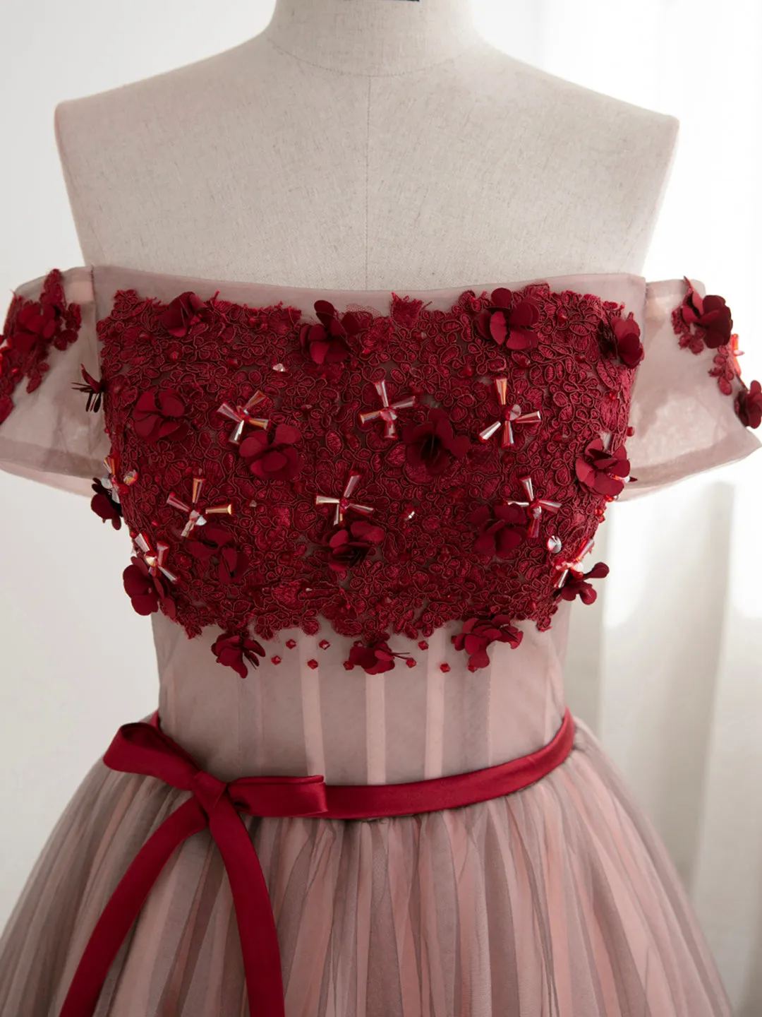 Cute Tulle Lace Short Prom Dress Off the Shoulder Evening Dress