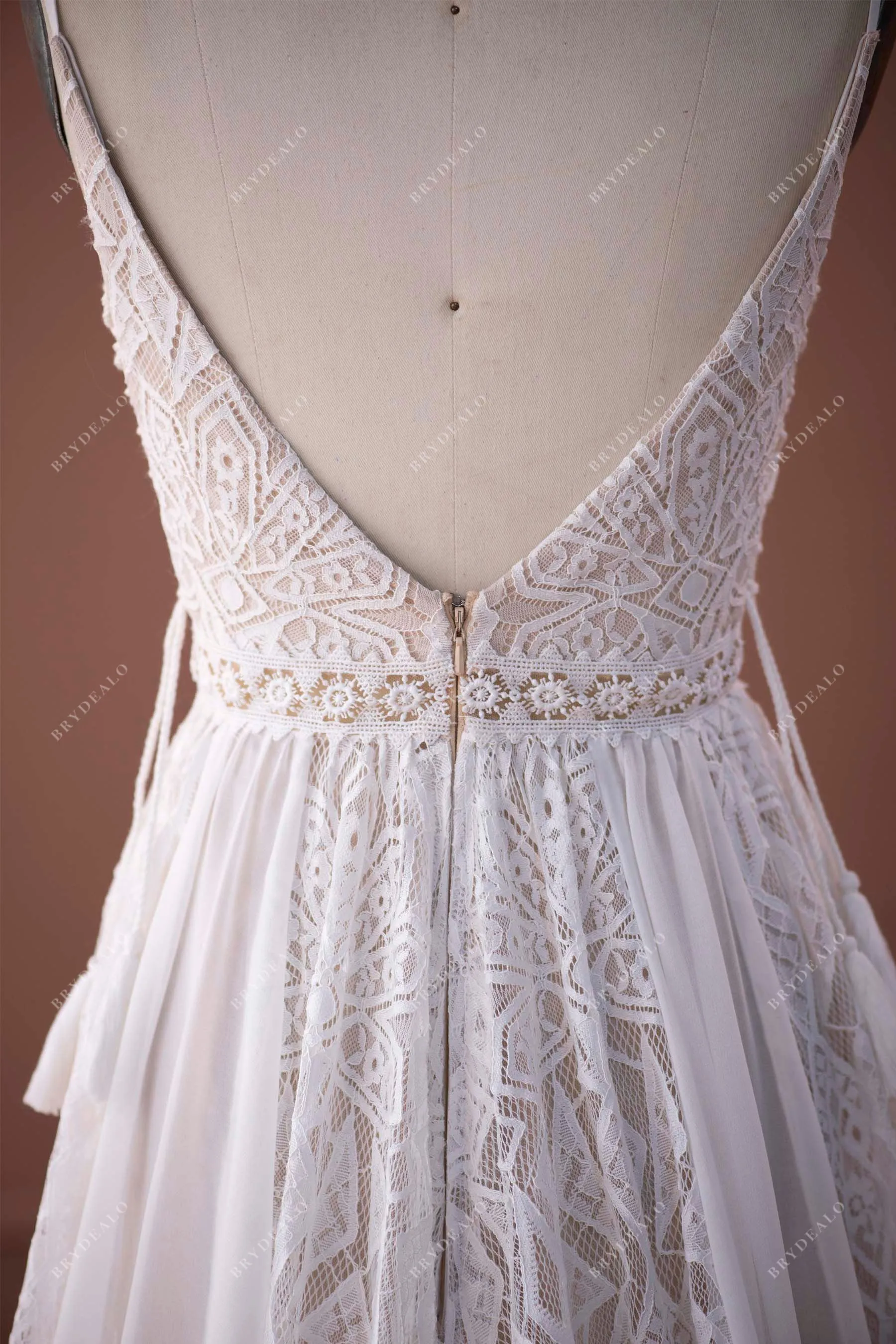 Designer Geometry Lace Bohemian Beige A-line Wedding Dress
