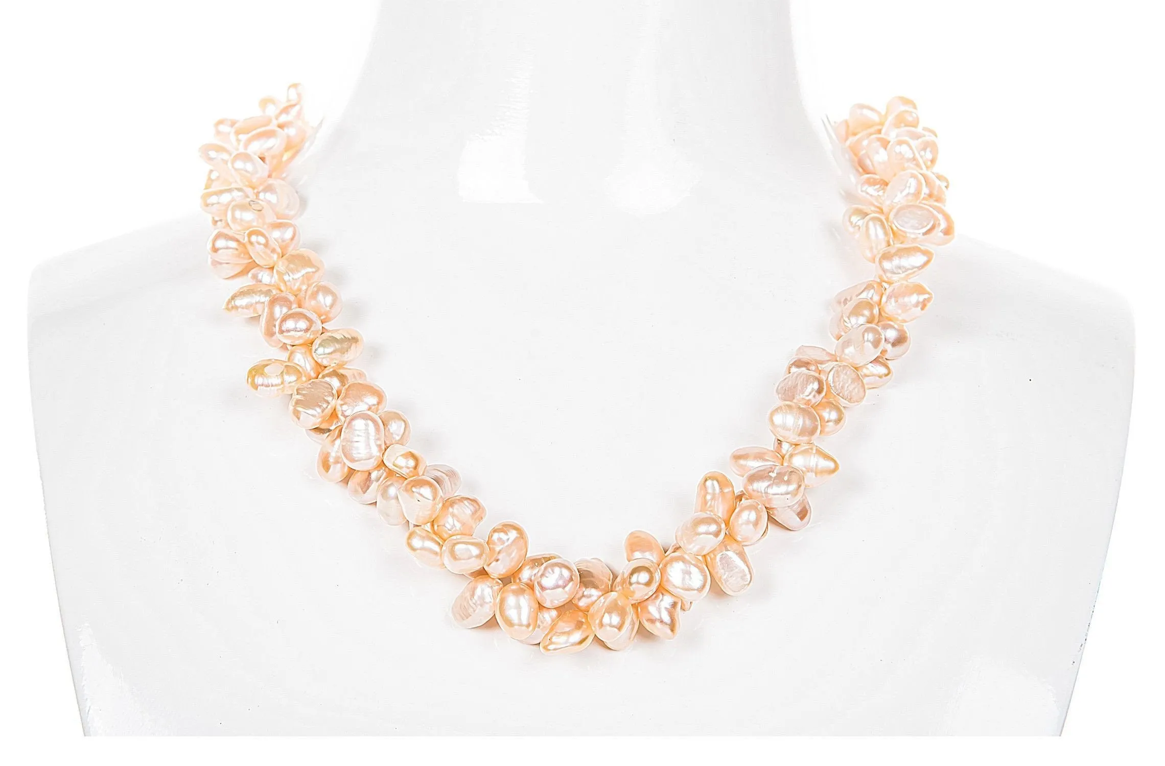 Double Strands Irregular Peach Freshwater Pearl Necklace