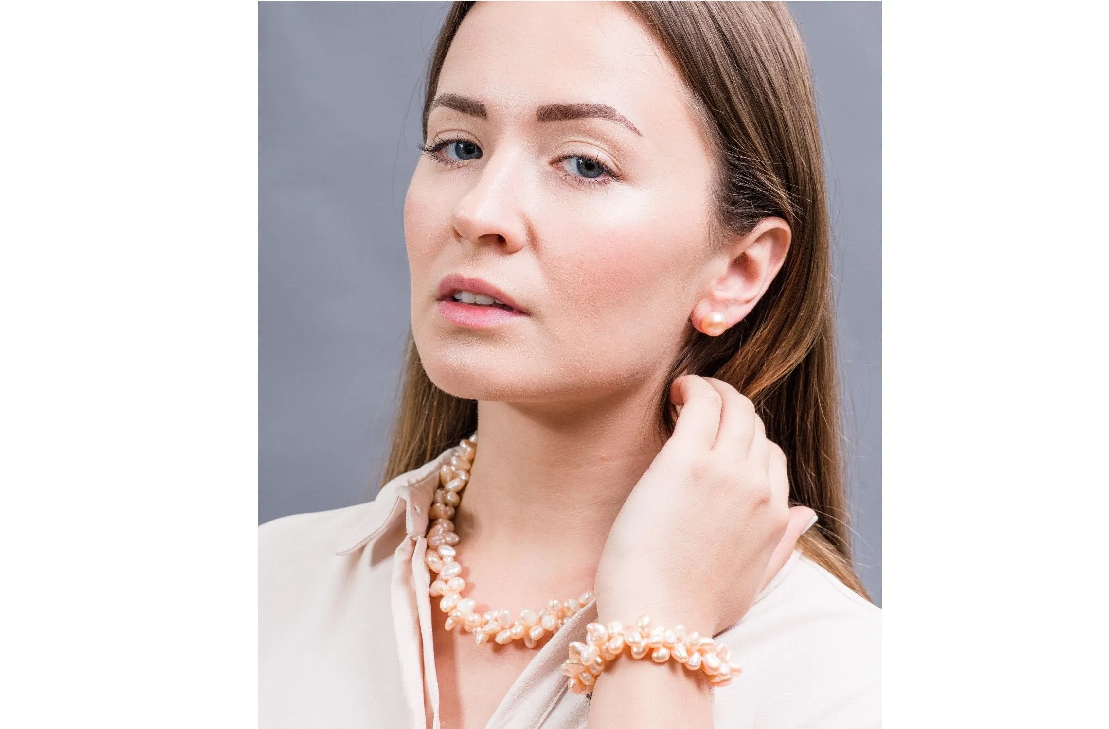 Double Strands Irregular Peach Freshwater Pearl Necklace