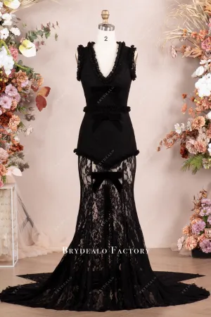 Elegant Black Floral Lace Sleeveless Mermaid Celebrity Formal Dress