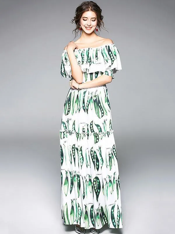 Elegant Split-joint Falbala Sleeves Maxi Dress