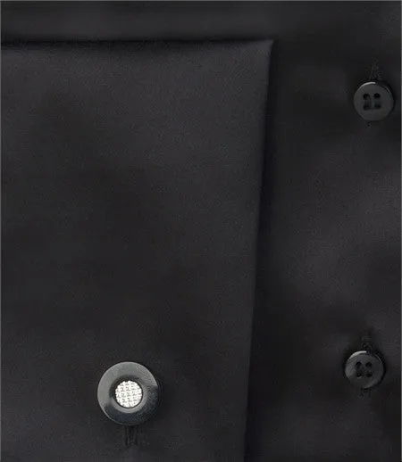 EMBROIDERED BLACK SATIN SHIRT - DOUBLE CUFF