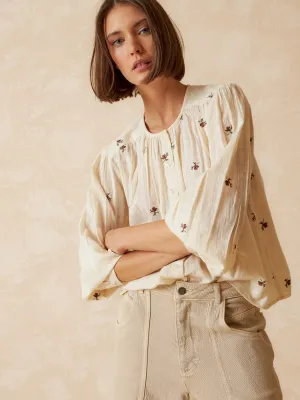 Embroidered Gauze Shirt Yellow