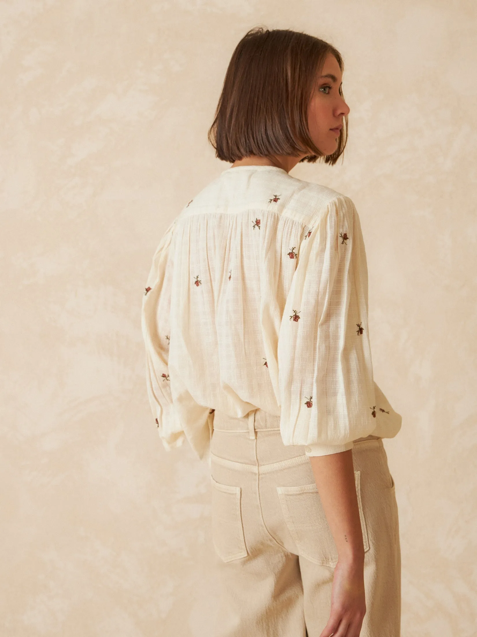Embroidered Gauze Shirt Yellow