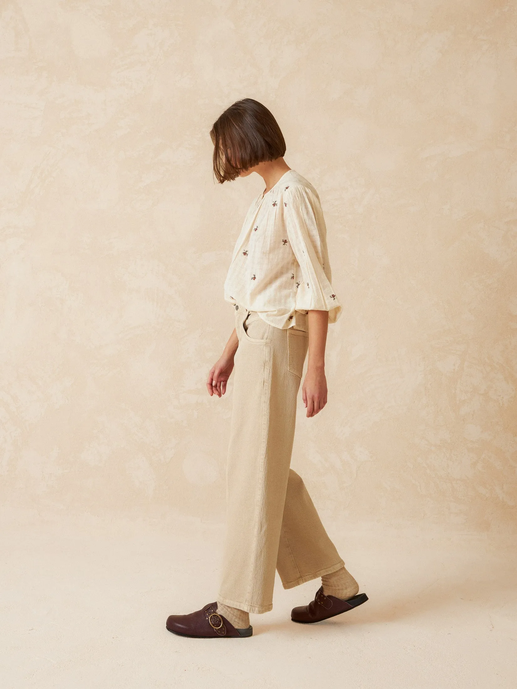 Embroidered Gauze Shirt Yellow