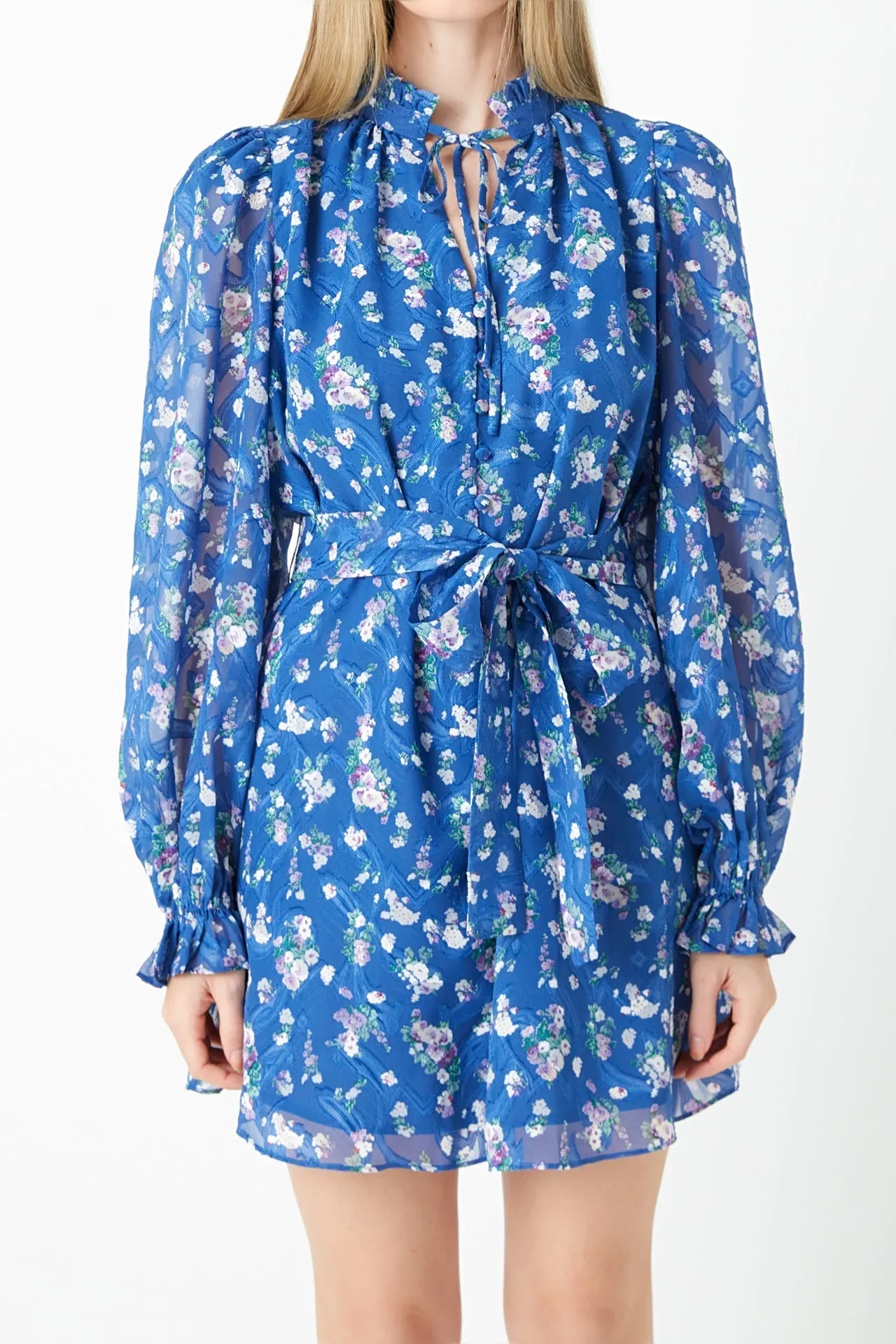 Endless Rose - Floral Chiffon Belted Mini Dress
