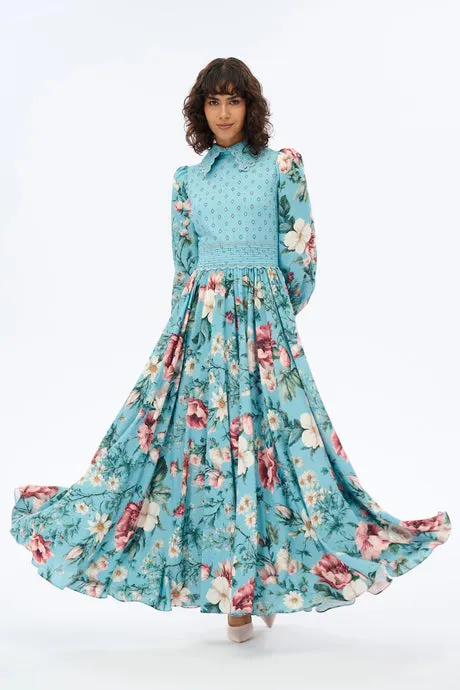 Floral Maxi Dress with Shirt Collar