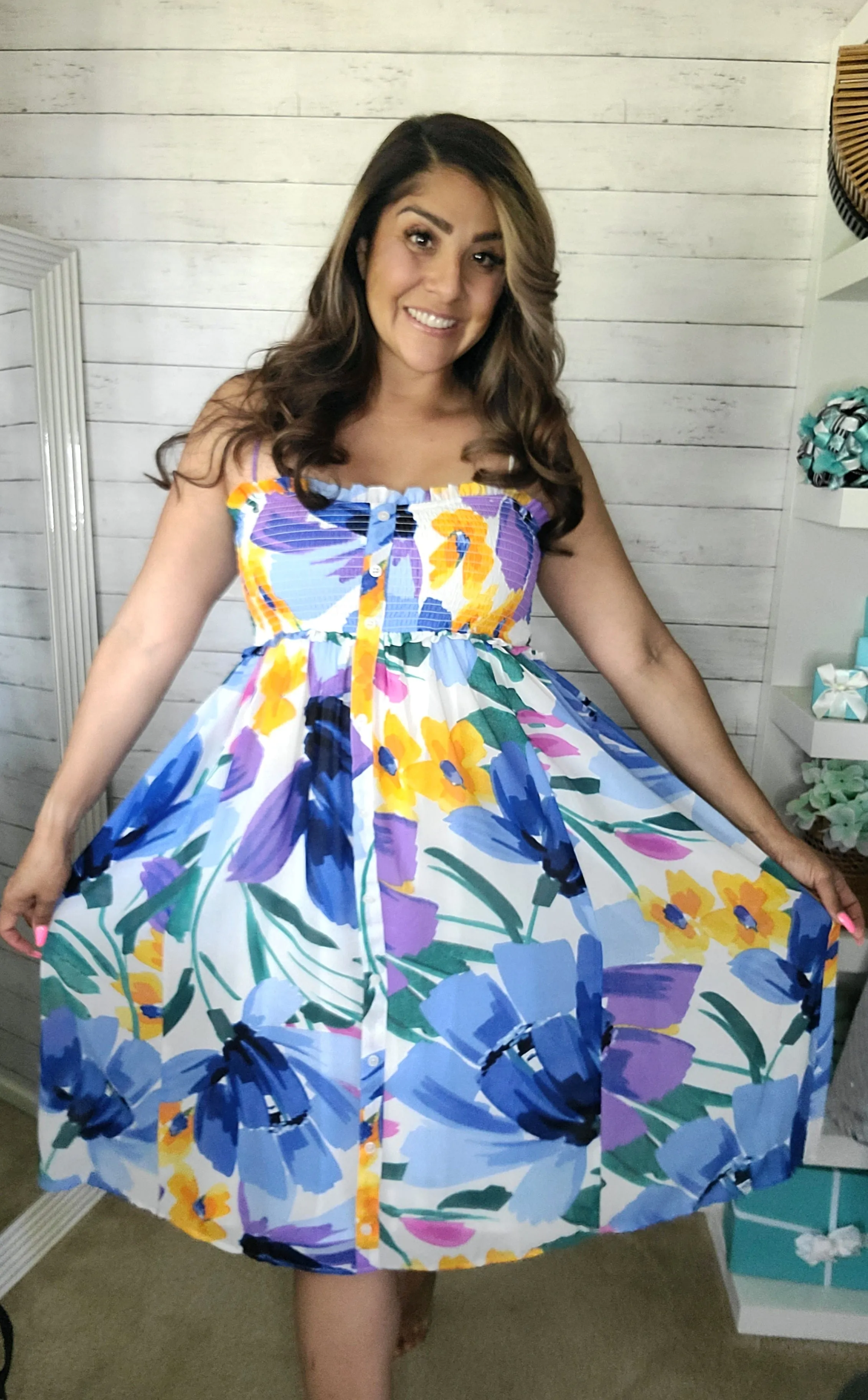 Floral Smocked Chiffon Midi Dress