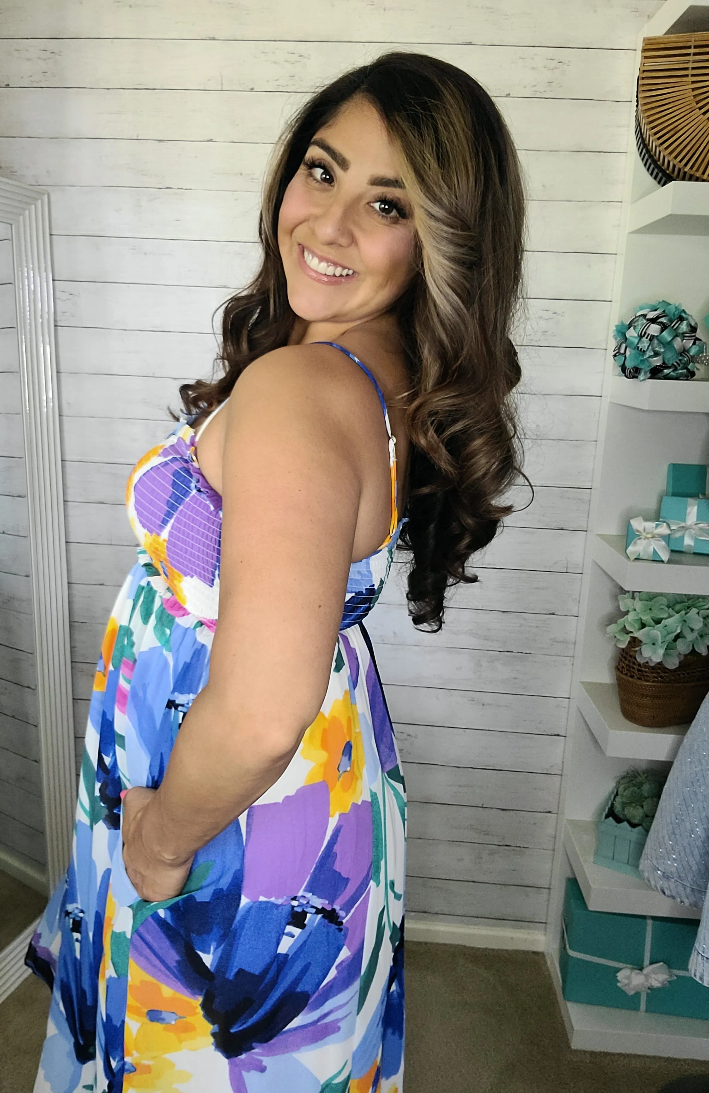 Floral Smocked Chiffon Midi Dress